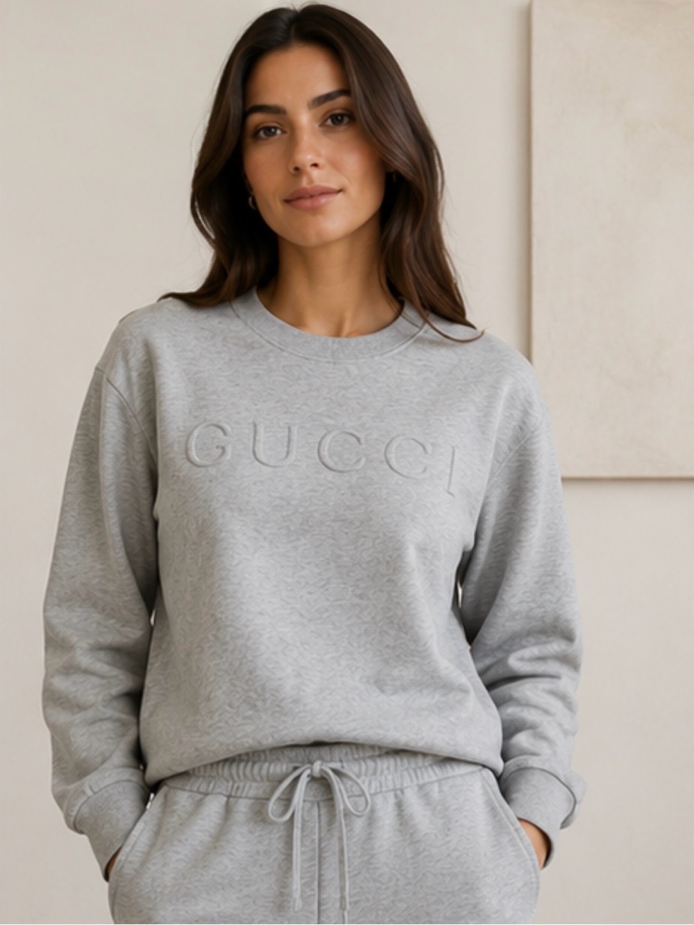 NWT Gucci Grey Embossed Logo Crew Sweatshirt Small Medium